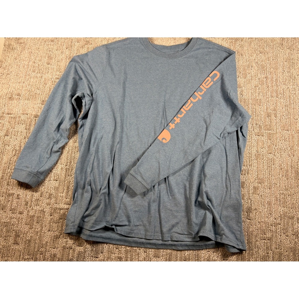 Carhartt Long Sleeve Graphic T-Shirt 2X Blue Loose Fit Logo Sleeve TK0231-W